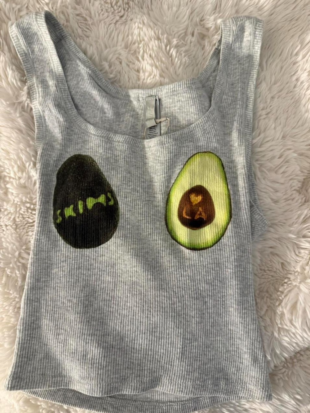 SKIMS LA Light Heather Gray Ribbed Tank with Avocado Print